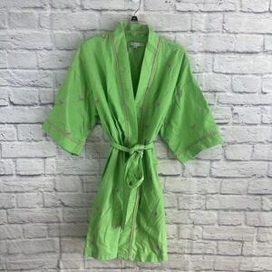 Cypress Loungewear Embroidered Palm Trees Pink & Green TropicalRobe Size Medium